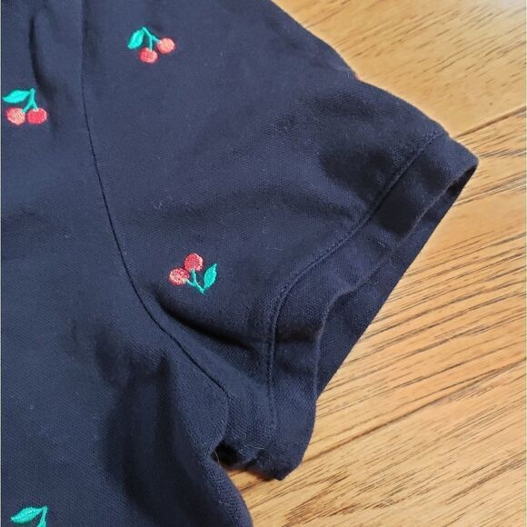 🔸️Talbots Blue & Red Cherry Print Short Sleeve Polo Top Medium - Picture 6 of 10